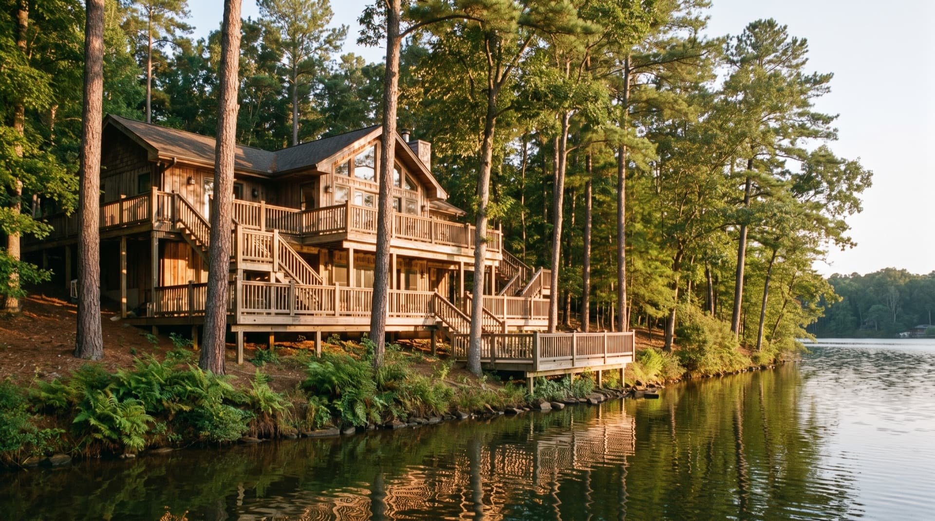 Lake Allatoona home with a multi-level wood deck in Acworth, Georgia