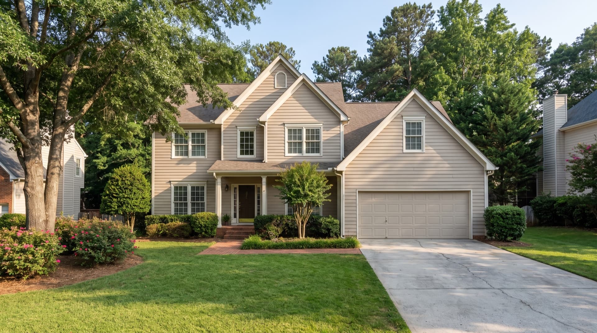1990s two-story home with siding and a rear deck in Kennesaw, Georgia